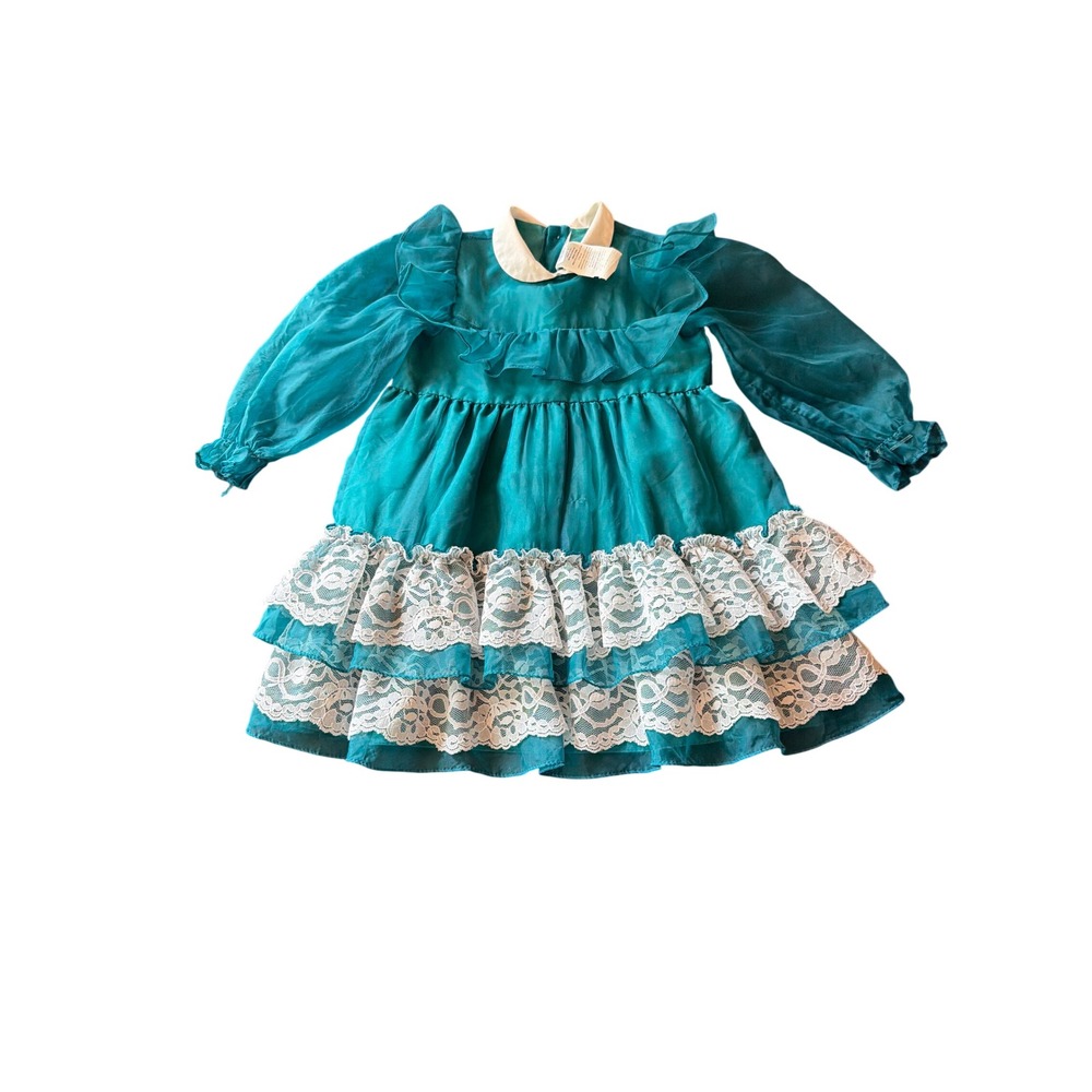 Disney Winnie The Pooh Dress Teal Vintage Lace Tiered Ruffle Peter Pan Collar 5